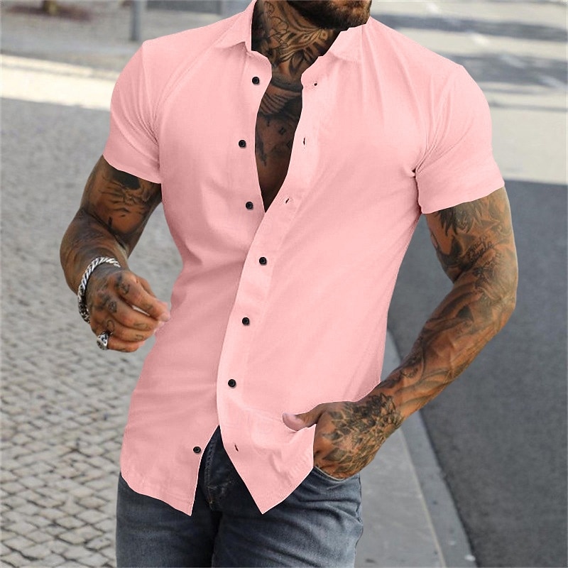 Hombre Camisa Camisa de verano Abotonar la camisa gris azul Negro Blanco Amarillo Rosa Manga Corta Letra Cuello Vuelto Calle Casual Abotonar Ropa Moda Casual Cómodo 2026 - $22.99 –P11