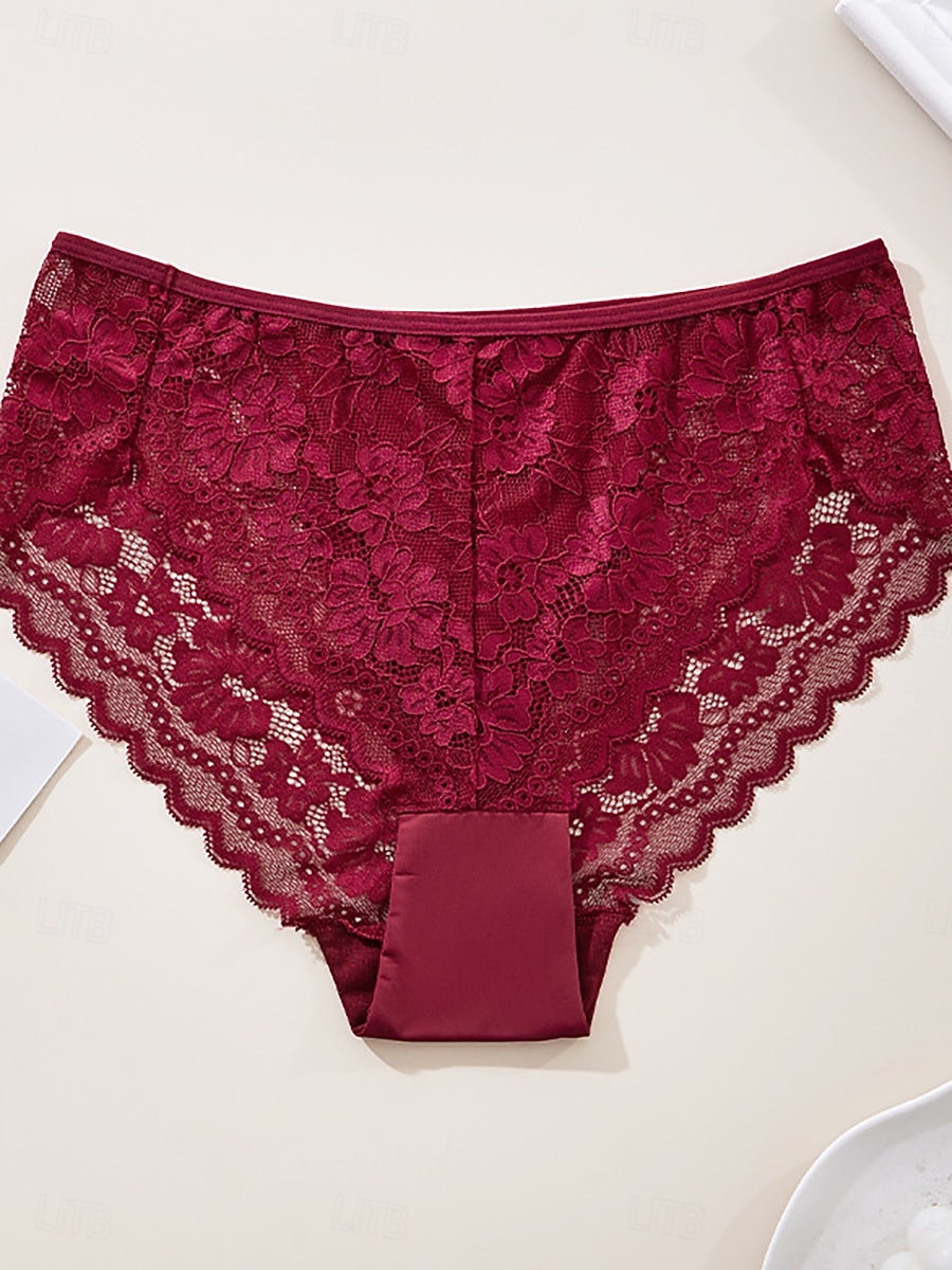 Women's Panties Lace Elastic WaistNightwearSpandex Nylon Casual Solid Colored Fashion Cute Black White Red Navy Blue Spring & Summer 2026 - $4.99 –P6