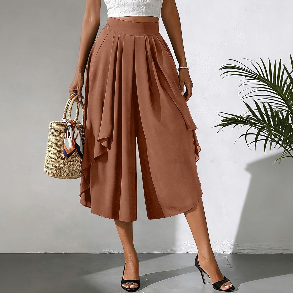 Women's Trousers Capri Pants Casual Pants Summer Pants Elegant Fashion Casual Daily Calf-Length High Waist Solid Color Plain Layered Wide Leg Elastic Waistband Comfort Lightweight Soft Inelastic 2026 - $34.99 –P8