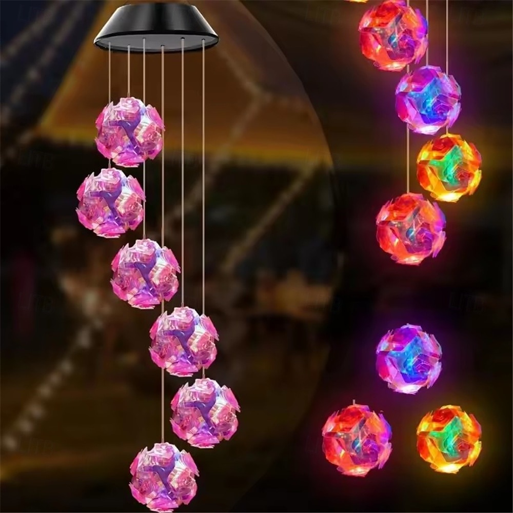 Solar Powered Color Changing Pink Embroidered Ball Flower Wind Chime Light Waterproof Outdoor Night Light Hanging Solar Lamp  1pc 2026 - $19.99 –P2