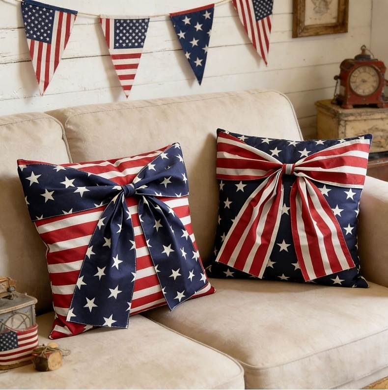 250ή επέτειος των ΗΠΑ, κάλυμμα μαξιλαριού με σχέδιο φιόγκου, αναμνηστική διακόσμηση αυλής 1776-2026 για πατριωτικό εορτασμό, ημιπεντηκονταετία, 4η Ιουλίου, ημέρα ανεξαρτησίας, διακόσμηση καναπέ 2 τεμαχίων ή 4 τεμαχίων 2026 - $15.49 –P1