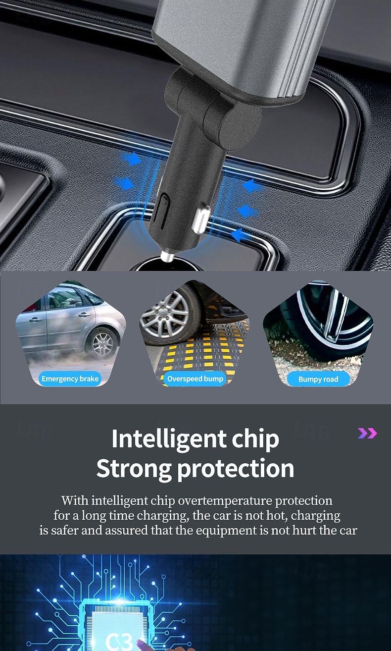 Cargador rápido para coche 5 en 1 de 180 W, adaptador de corriente USB tipo C, cargador de teléfono retráctil con luz de techo tipo estrella para teléfonos iOS y Android. 2026 - $24.99 –P10