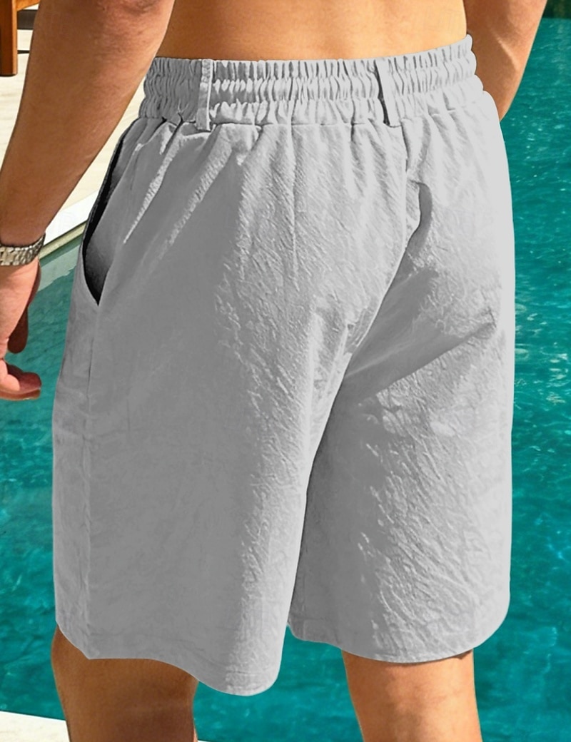 Men's Linen Shorts Summer Shorts Beach Shorts Drawstring Pocket Plain Comfort Breathable Knee Length Daily Outdoor Holiday Vacation Casual Black White Inelastic 2026 - $22.99 –P15