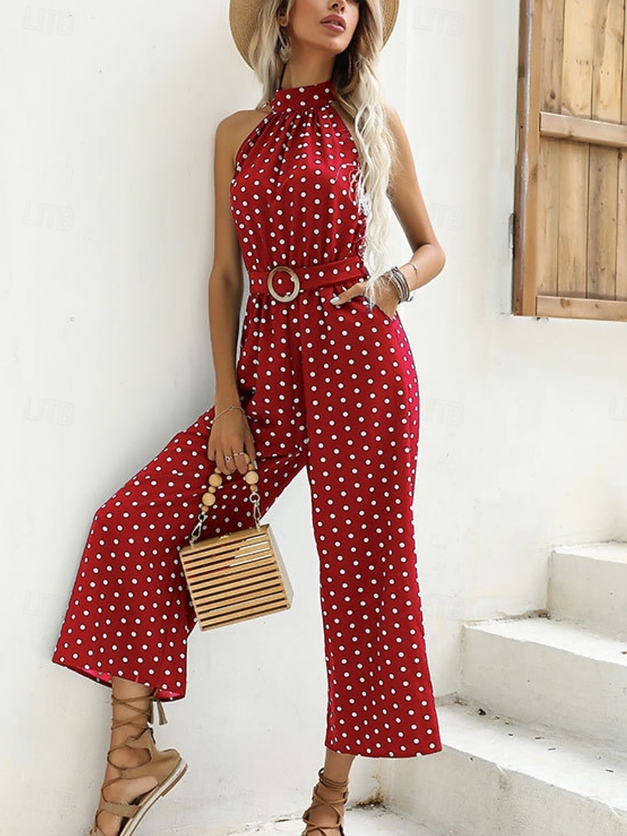 Mujer Normal Mono Activo A Lunares Sin Mangas Perneras anchas Cuello halter Bolsillo Estampado Diario Vacaciones Holgado Negro Vino Azul Marino Verano 2026 - $42.99 –P7