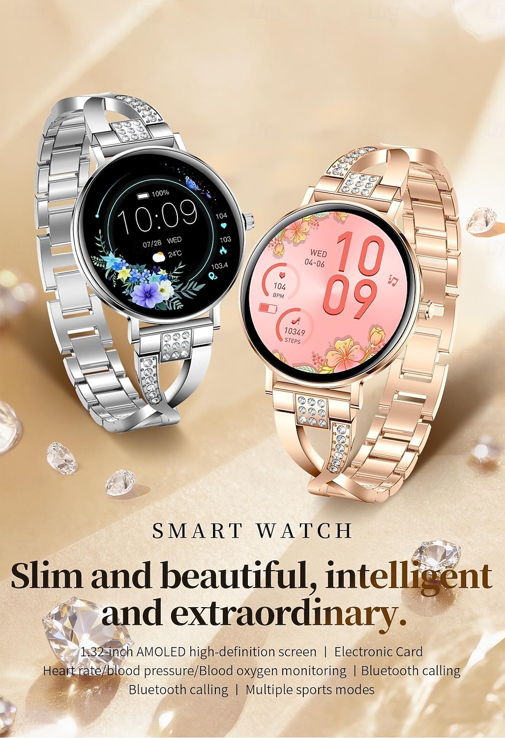 Relógio inteligente exclusivo Goddess com tela redonda AMOLED HD de 1,32 polegadas, ultrafino e leve de 7,5 mm, a melhor opção de presente para namorada, monitoramento de frequência cardíaca e de 2026 por $77.99 –P1