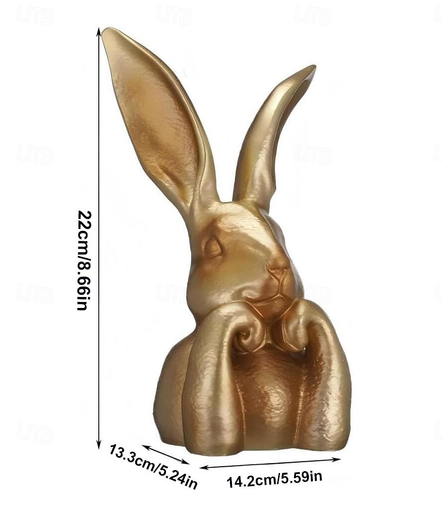 Figurka velikonočního zajíčka, vintage zlatá pryskyřičná socha zajíčka, figurka velikonočního zajíčka s myšlenkou na domácí dekoraci na stůl, roztomilá socha králíka na dekoraci police v ložnici a 2026 - $32.99 –P9