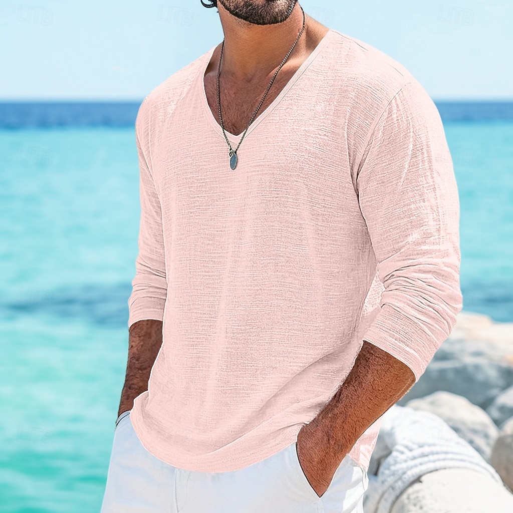 Homme T-shirt T-shirt en lin manche longue Col en V Printemps & Été Été Printemps Couleur Unie Uni Quotidien Occasionnel street style Pur Occasionnel Extérieur Rue Bleu Blanche Bleu Clair T-shirt de 2026 ? $20.99 –P15
