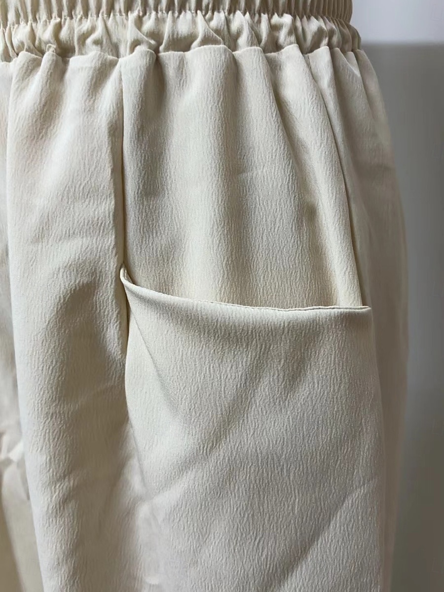 Women's Culottes Wide Leg Wide Leg Chinos Vacation Streetwear Basic Full Length Medium Waist Solid Color Pocket Elastic Waistband Comfy Comfort Inelastic Micro-elastic Daily Outdoor Vacation Apricot 2026 - $26.99 –P5