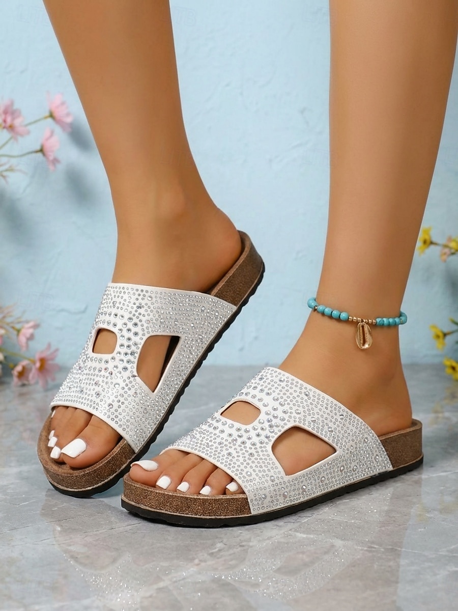 Women's Rhinestone Comfortable Slide Sandals, Casual Black Slides for Country Leisure & Beach Relaxation 2026 - $24.99 –P3