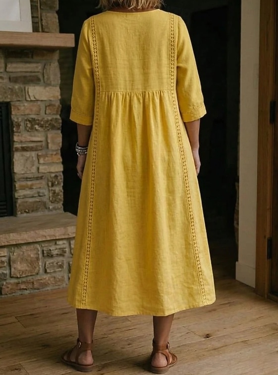 Abito Midi da Donna in 100% Cotone Abito a Finta Lino Abito all Aline Abito Estivo Vacanza Festa Casual Giornaliero Ufficio Spiaggia Vestibilità Larga Semplice Maniche Corte Collo a V Blu Chiaro Nero del 2026 a $31.99 –P4