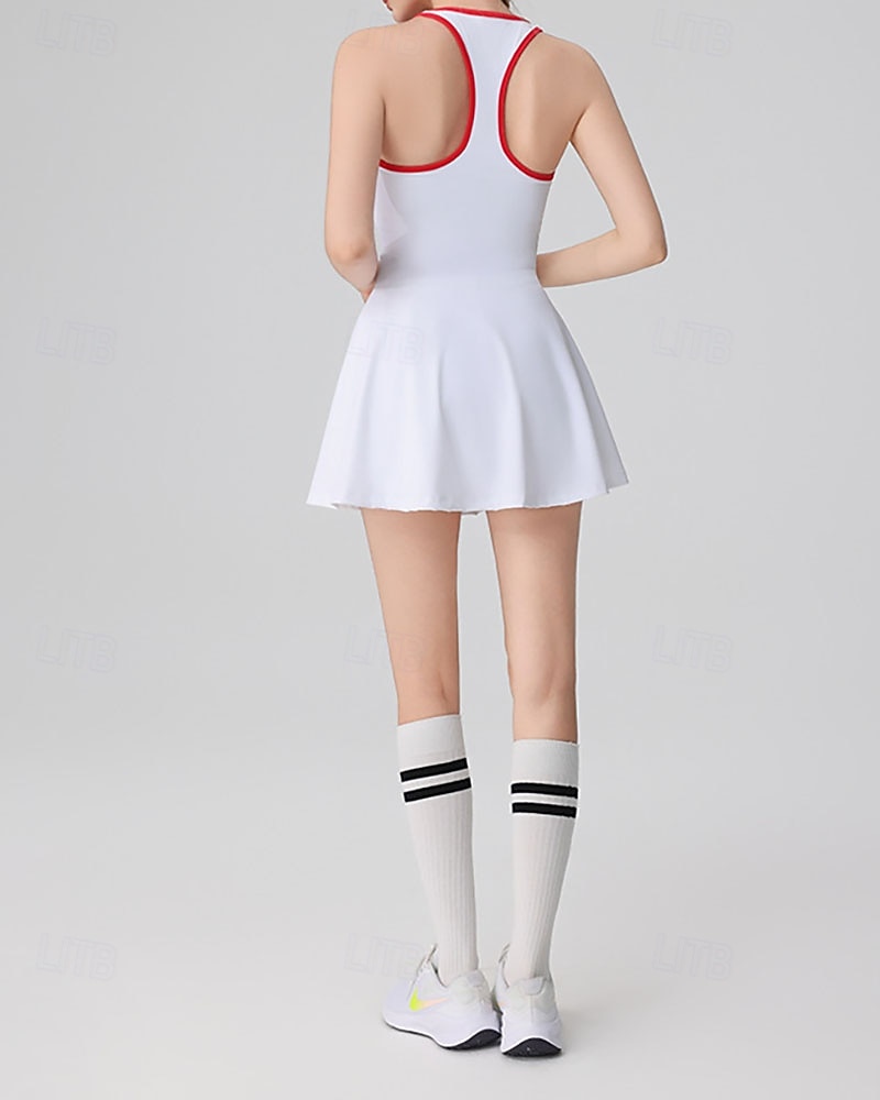 Women's Solid Colored Tennis Dress with Shorts Sports Dress Sleeveless Patchwork Backless Elastic Sweat-Wicking Breathable Tennis Badminton Outdoor Exercise Round Neck Dress Black White Red Tennis 2026 - $37.99 –P5