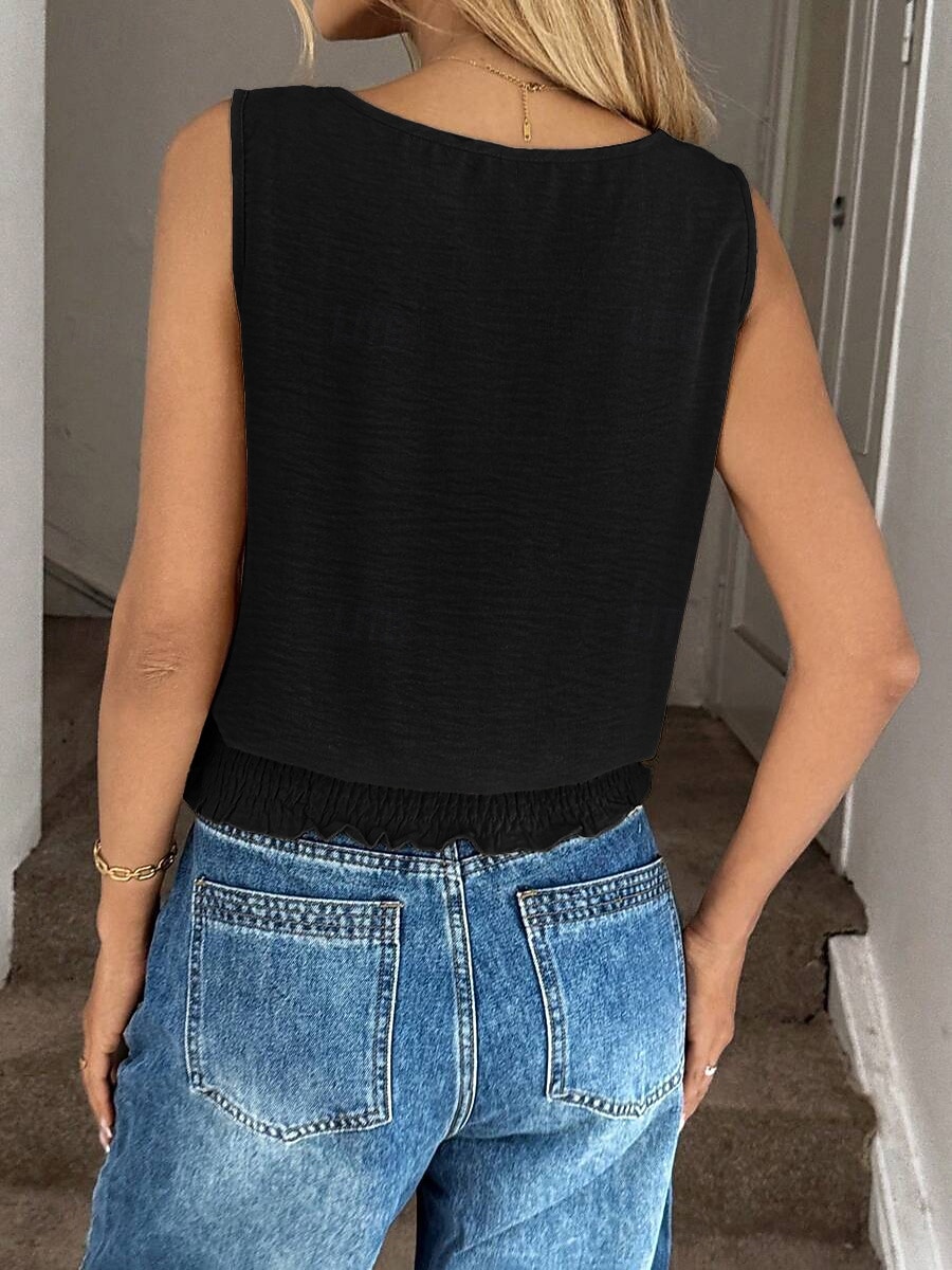 Women's T Shirt Tank Top Patchwork Solid Color Stylish Classic Casual Sleeveless Crew Neck Regular Tops Daily Going out Weekend Black White Apricot Light Blue Summer Spring 2026 - $21.99 –P5