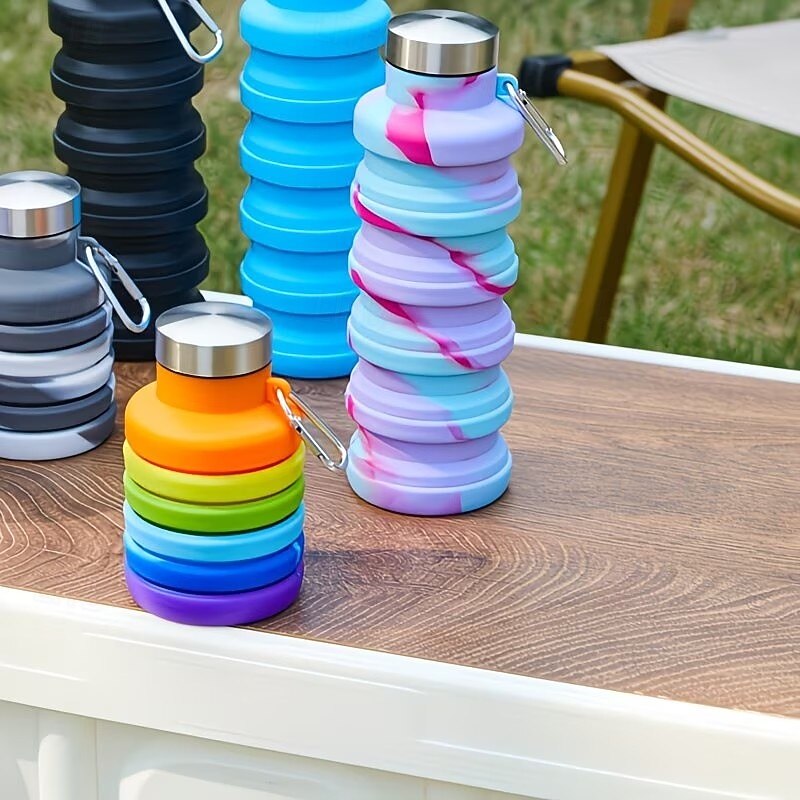 hopfällbar teleskopisk vattenflaska, splittersäker silikon sportflaska med karbinhake, bärbar &återanvändbar, vikbar design, lättviktig &hållbar för camping, vandring, gym, cykling &utomhussporter 2026 - $15.99 –P2