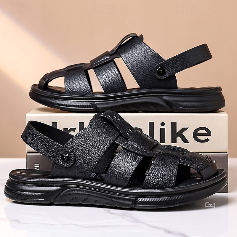 Sandalias casuales de verano de piel sintética para hombre: correas transpirables, tacón y plantilla ajustables, comodidad ligera, perfectas para vacaciones en la playa, resorts, piscinas y ocio al aire libre. 2026 - $46.99 –P9
