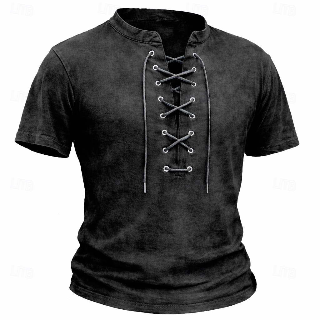 Homens Camisa Henley Camisa 100% algodão com lavagem ácida Manga Curta Tecido Vintage Retro Vintage Casual Estilo vintage Angustiado Henley Casual Primavera Verão Verão Primavera Cinzento Verde de 2026 por $30.99 –P9