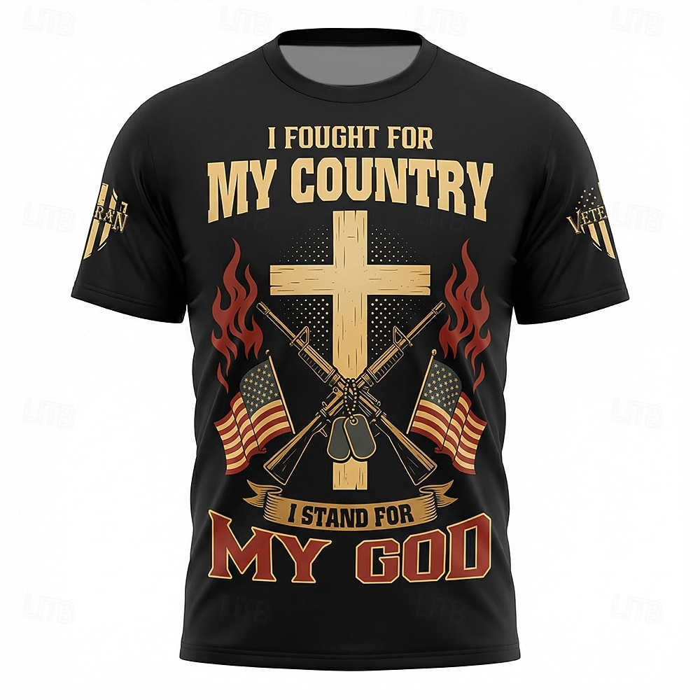 250 aniversario de Estados Unidos Hombre Cruz veteranos cristiano Camiseta Manga Corta Camiseta Impresión 3D Cuello Barco Camisa Religioso Patriótico Casual Diario Fiesta Negro 1 Negro 2 Verano 2026 - $21.99 –P1