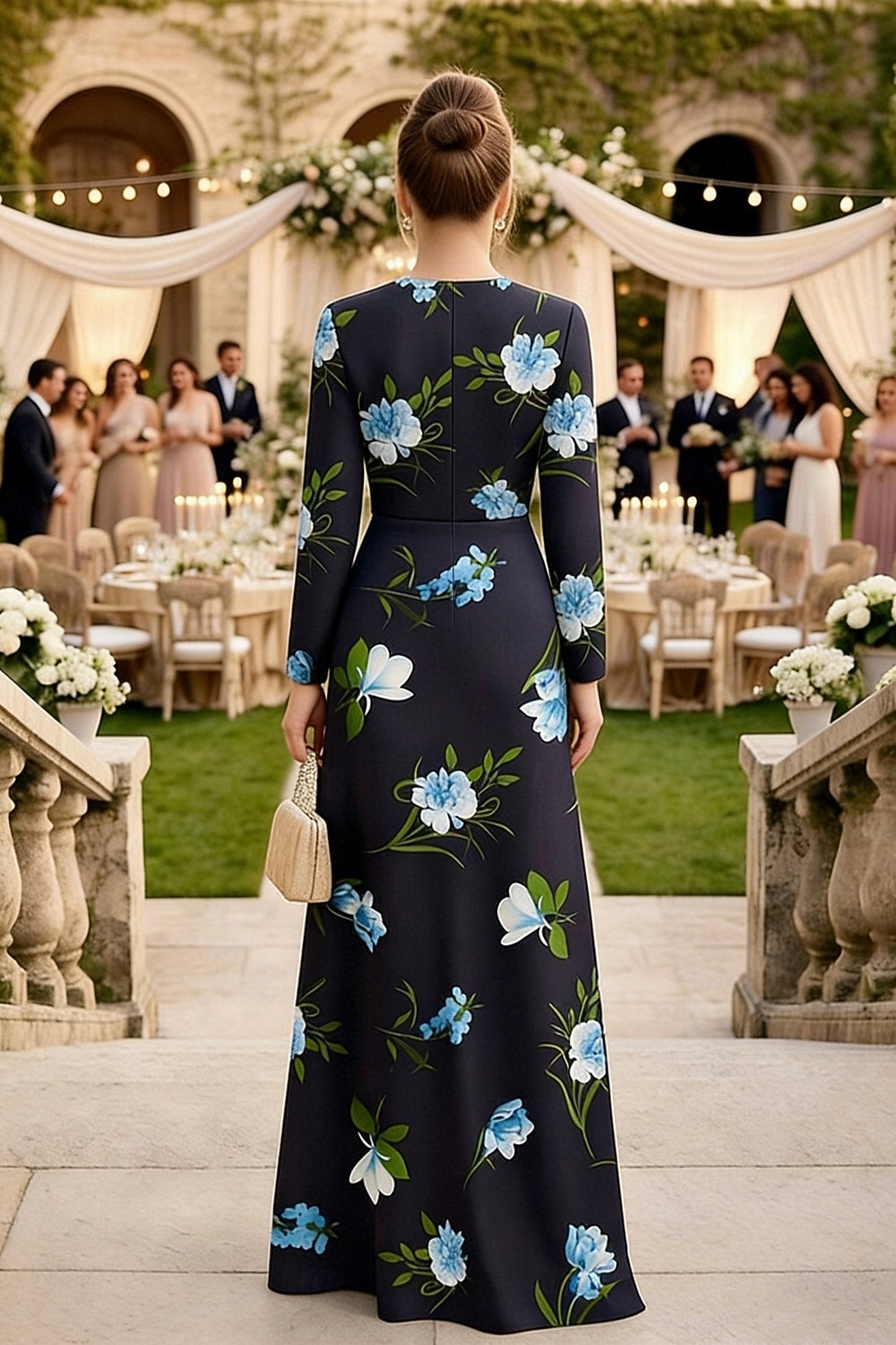 A-Line Floor Length Wedding Guest Dress Formal Dresses Evening Gown Mother of the Bride Dress Long Sleeve Crew Neck Elegant Formal Satin with Floral Print 2026 - $195.99 –P2
