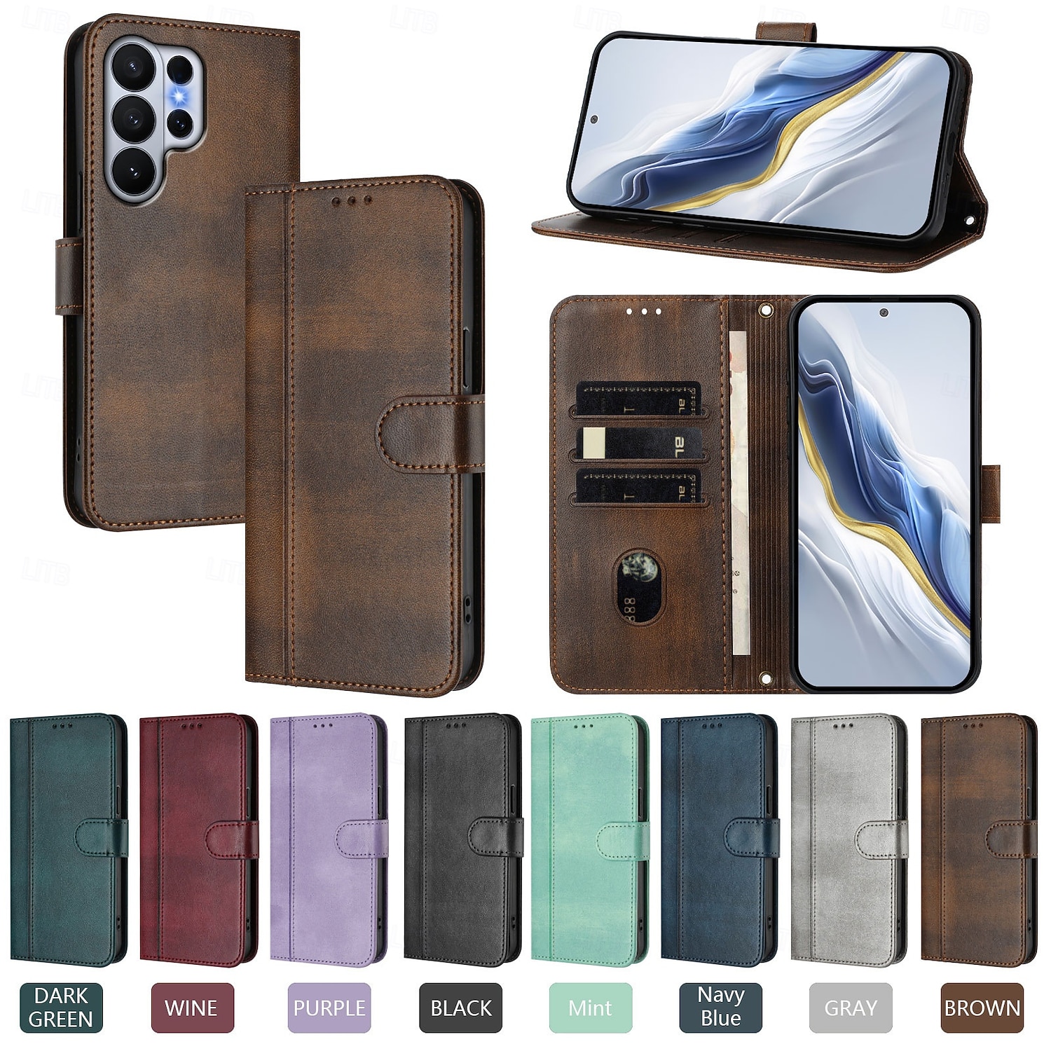telefon Kılıf Na Samsung Galaxy S26 S26 Ultra Plus Etui na karty portfela Z podpórką Obsługa ładowania bezprzewodowego z paskiem na nadgarstek Retro TPU Skóra PU 2026 - $15.99 –P1