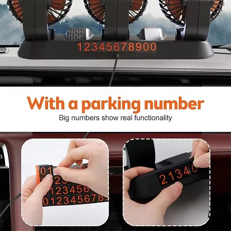 Triple Head USB Car Fan, 360° Rotatable Dashboard Cooling Fan, 2 Speed Strong Airflow Quiet Electric Auto Fan with Hidden Parking Phone Number Plate for Car, Truck, SUV, RV, Van, Car Accessories 2026 - $38.99 –P4