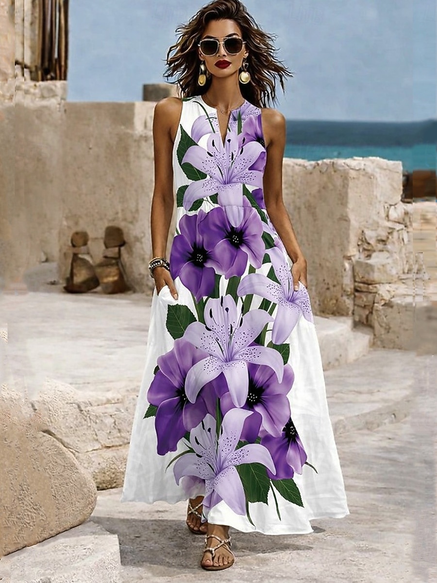 Femmes Robe maxi Robe d'Été Robe trapèze Robe d'été Vacances Occasionnel Boho Quotidien Fête Coupe Ample Graphique Tribal Plume Sans manches Col en V Col Halter Bleu Noir Blanche Rouge claire Ét de 2026 ? $39.99 –P6