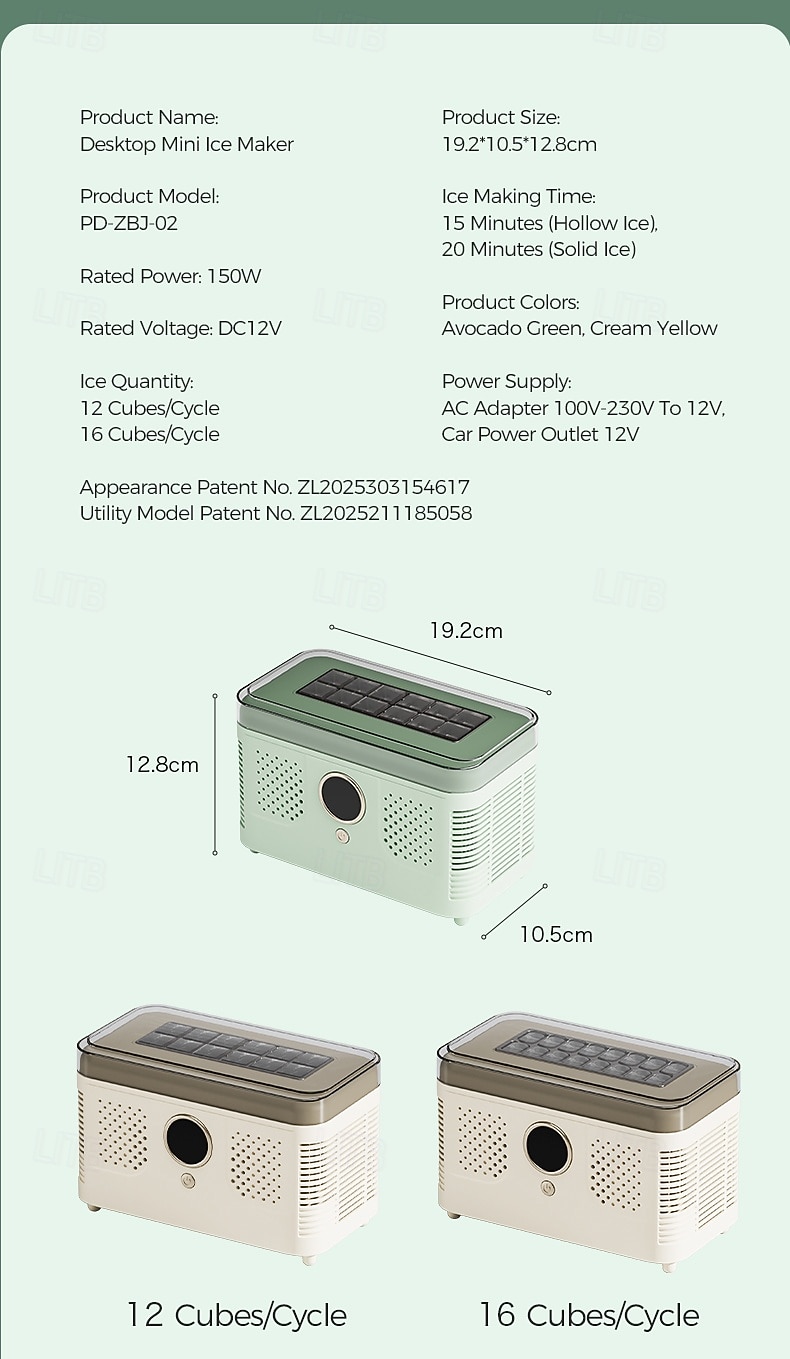 Mini ijsmachine voor op het bureau, draagbare ijsmachine voor thuis, kantoor of camper, maakt ijs in 10-15 minuten, compacte kleine ijsmachine met 12/16 ijsblokjes per cyclus. 2026 - $146.99 –P16