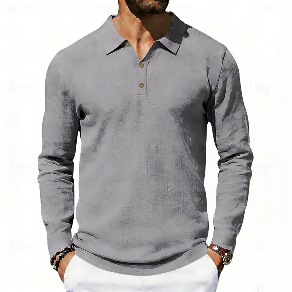 Men's Linen Shirt Polo Shirts Casual Street Lapel Long Sleeve Basic Modern Plain Buttons Spring Fall Regular Fit Black White Navy Blue Khaki Dark Grey Army Green Linen Shirt 2026 - $22.99 –P14