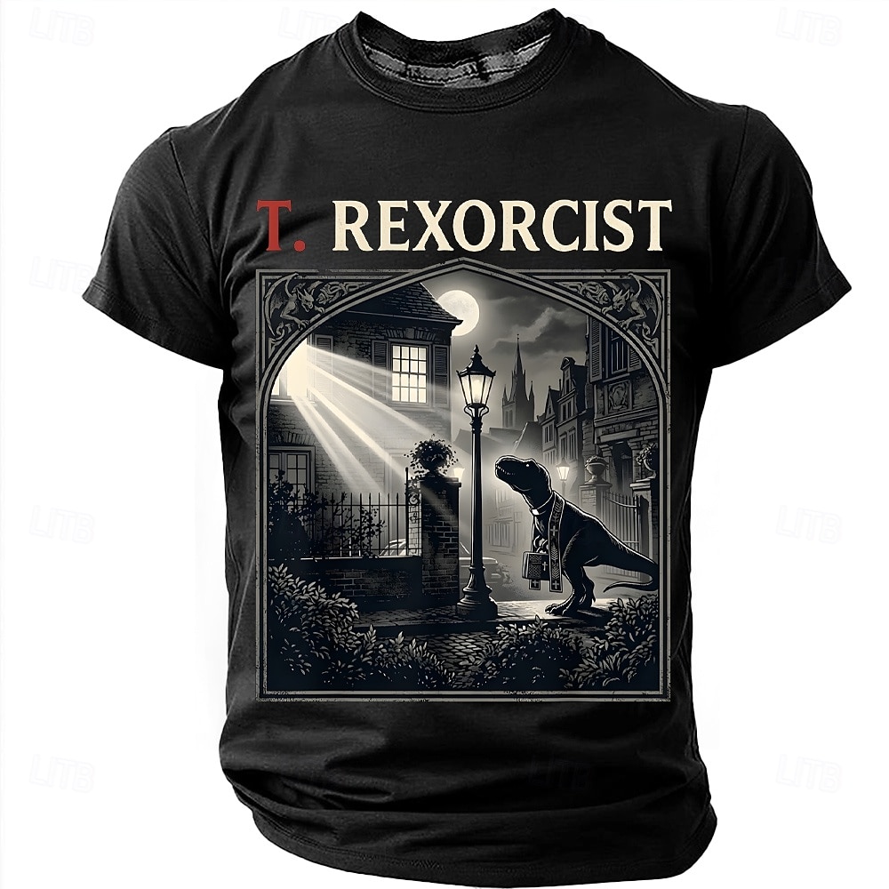 Men's T. REXORCIST Funny Movie Parody T-Rex Dinosaur Priest Silhouette Graphic T-Shirt Gothic Horror Noir Style Casual Short Sleeve Tee Halloween Gift Designer Clothing Apparel S M L XL XXL XXXL 2026 - $21.99 –P1