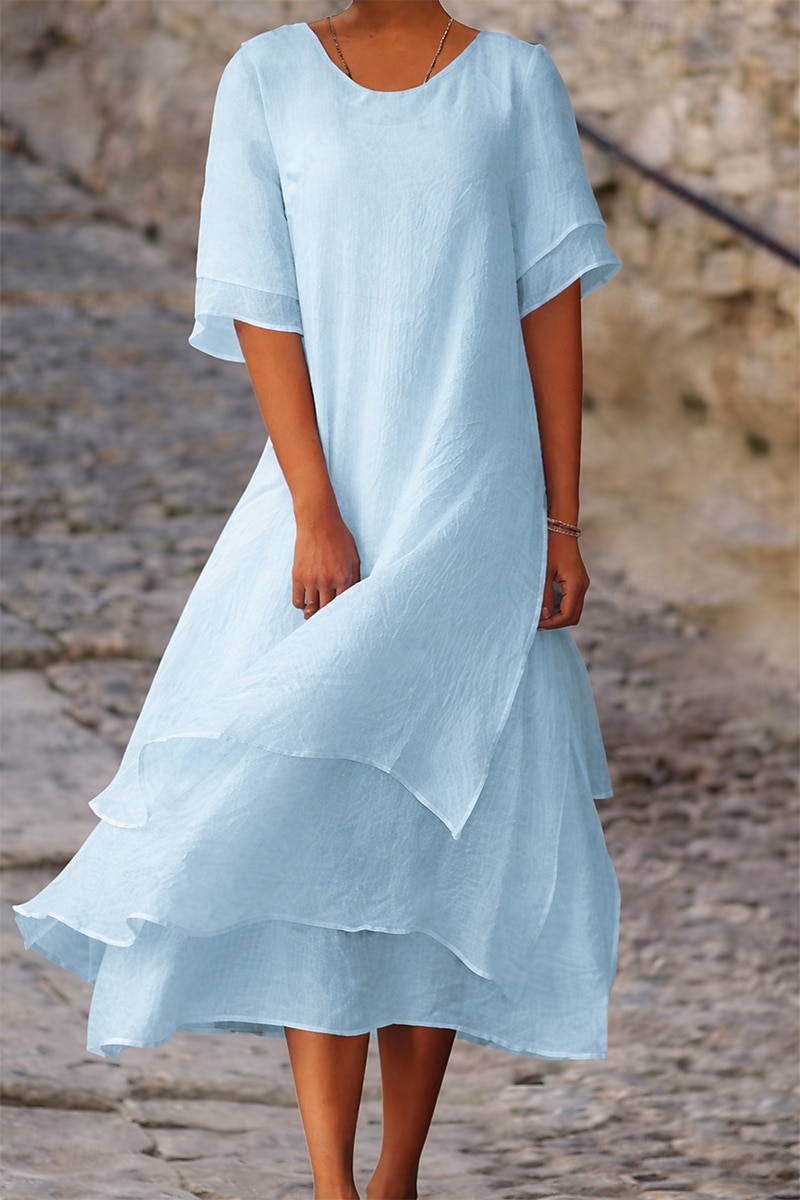 Per donna Abito Midi Abiti ispirati al lino Finto cotone e lino Vestito a caftano Abito Bianco Essenziale Casual Quotidiano All'aperto Vacanza Vestibilità comoda Colore Puro Manica Lunga Girocollo del 2026 a $17.49 –P6