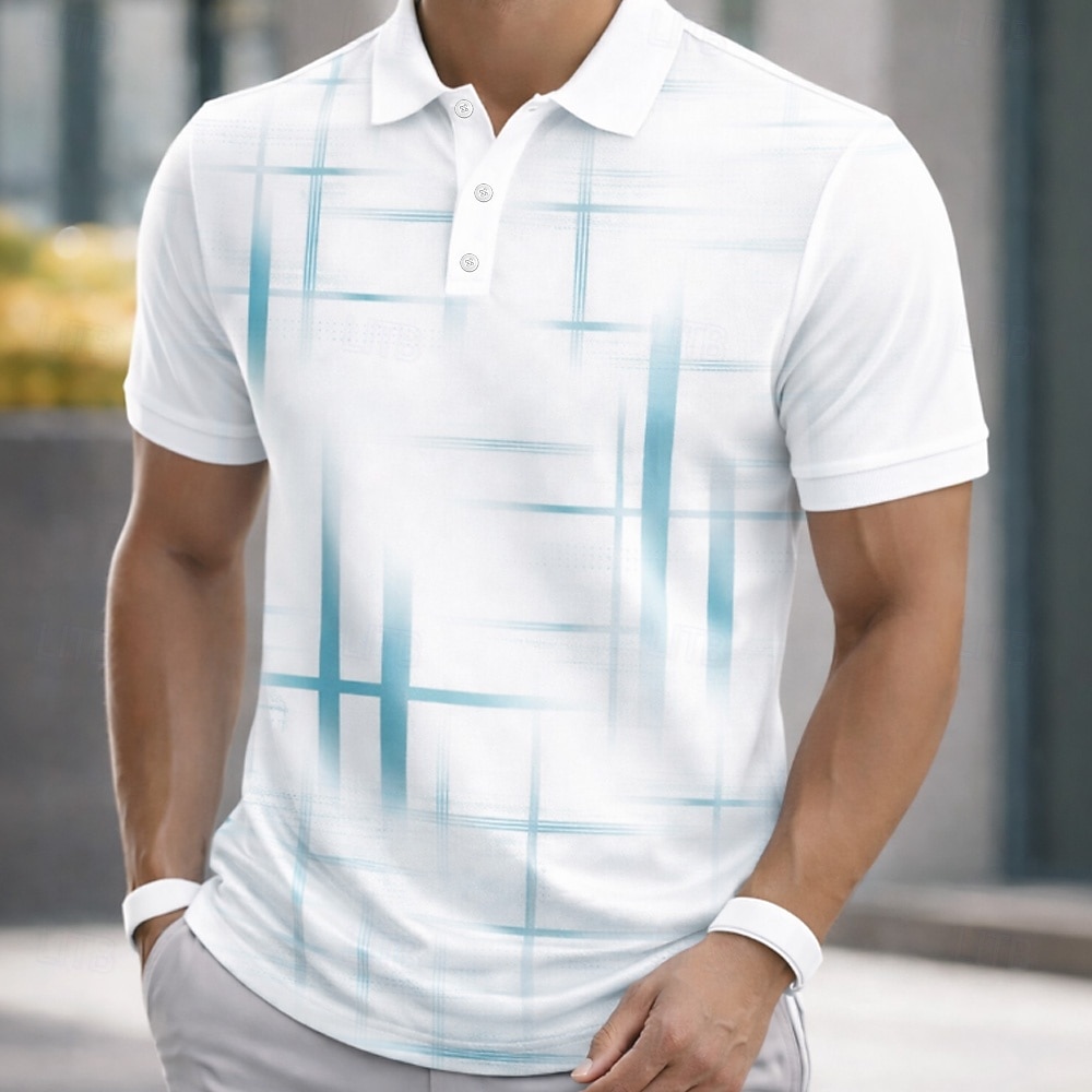 Homens Geométrico Linha Camisas Polo Manga Curta Camisas polo Camisas de colarinho Casual Roupa Esportiva Botões Primavera Verão Azul Preto Amarelo de 2026 por $22.99 –P1