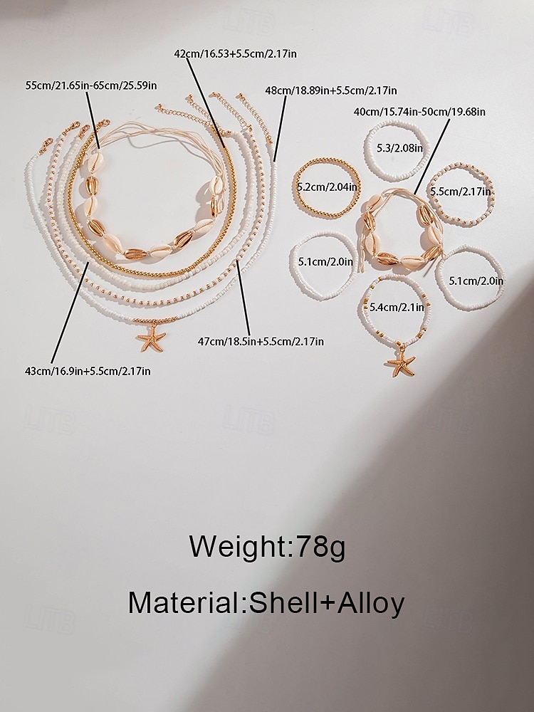 Women's Multi-Layer Beaded Necklace and Bracelet Set with Starfish Pendant – Alloy Material, Bohemian Style, Colorful, Perfect for Vacation, Beach and Daily Casual Wear 2026 - $12.76 –P12