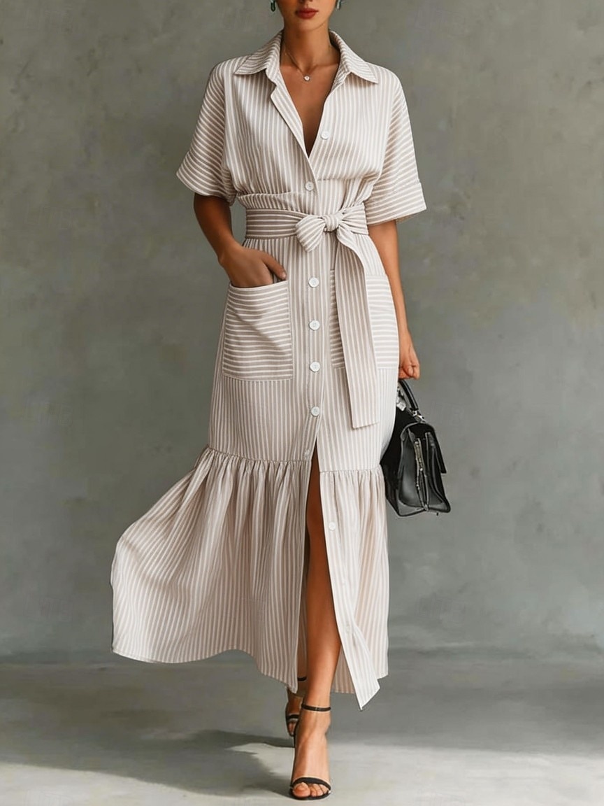 Per donna Abito Midi Vestito Estivo Abito a trapezio Abito Estivo Abito aderente Vacanza Festa Compleanno Quotidiano Ufficio Feste Vestibilità comoda Grafico Manica Corta Bavero Blu Nero Rosa Cammello del 2026 a $34.99 –P2