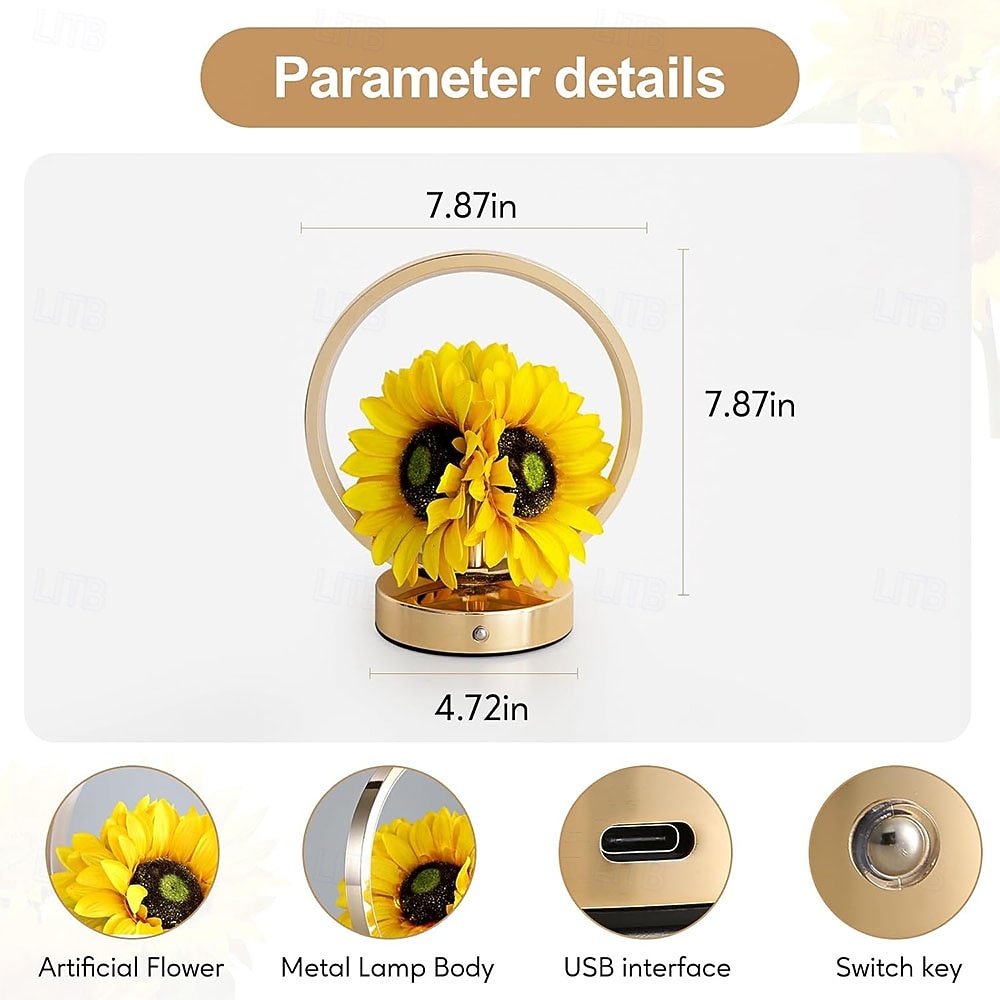 Sunflower Birthday Gifts for Women Mom,Sunflowers Flower Touch Lamp,Rechargeable Cordless 3 Way Dimmable Small Night Light for Living Room,Bedroom,Office Home Decor Thank You Gifts 2026 - $61.99 –P5