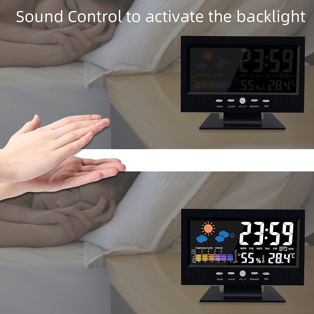 Intelligent Multi-function Voice-controlled Digital Weather Clock With Backlight, Temperature And Humidity Measurement, Weather Forecast, Electronic Clock, And Alarm Clock 2026 - kr.229 –P8