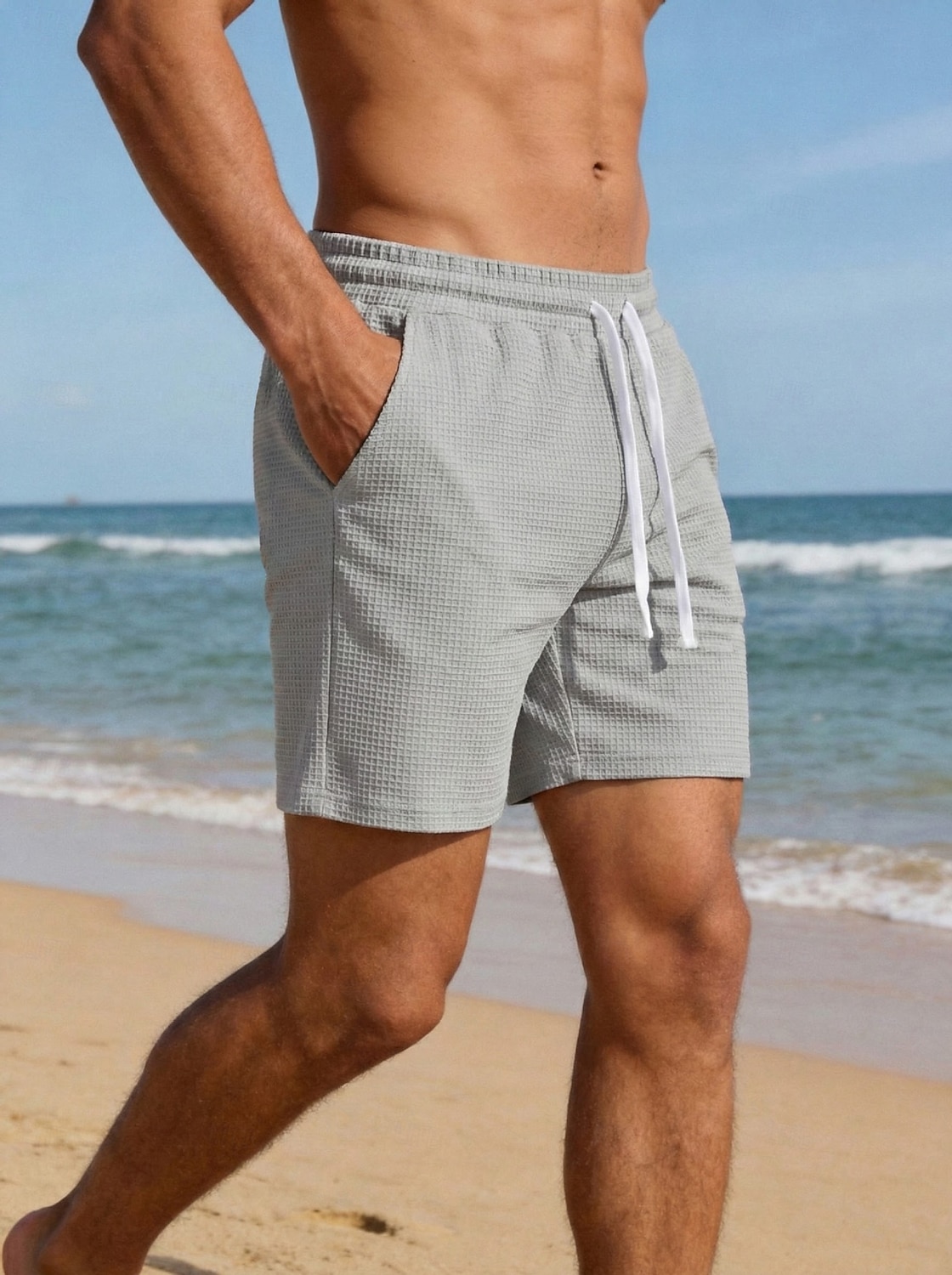 Per uomo Pantaloncini Waffle Shorts Pantaloncini casual Tasca Elastico in vita Semplice Trama Comodità Traspirante Sopra il ginocchio Casuale All'aperto Spiaggia Vacanza Moda Nero Bianco del 2026 a $21.99 –P4
