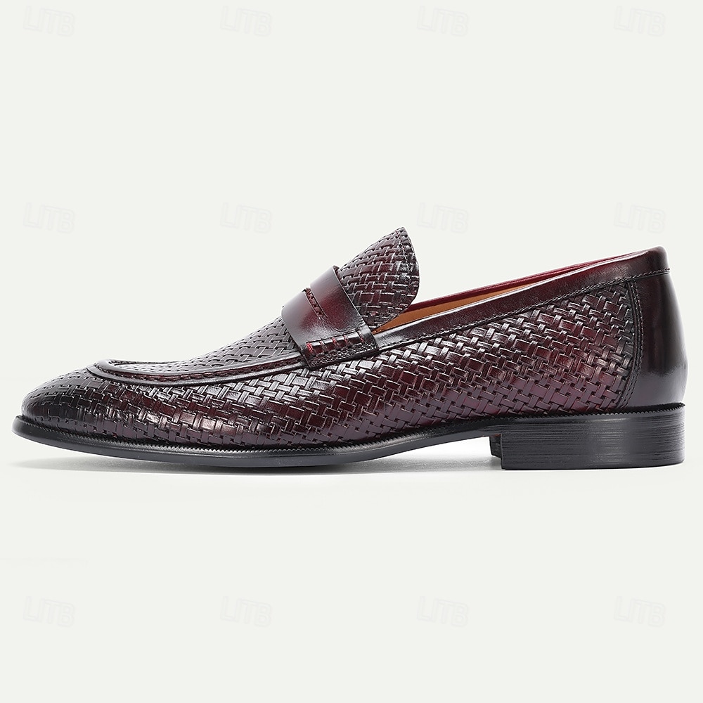 Herrloafers i premiumläder – äkta kohud, vävd textur, slip-on-komfort, elegant formell stil, perfekt för bröllop, kontor, fester och speciella tillfällen 2026 - $109.99 –P3