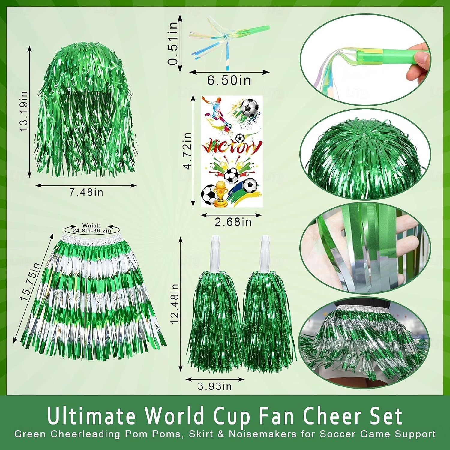 5pcs/set Soccer Summer Global Match Fan Gear Set, Wig Hat with Handheld Cheer Pom Poms, Football Fan Costume Accessories for Game Day Party Sports Events 2026 - $16.99 –P2