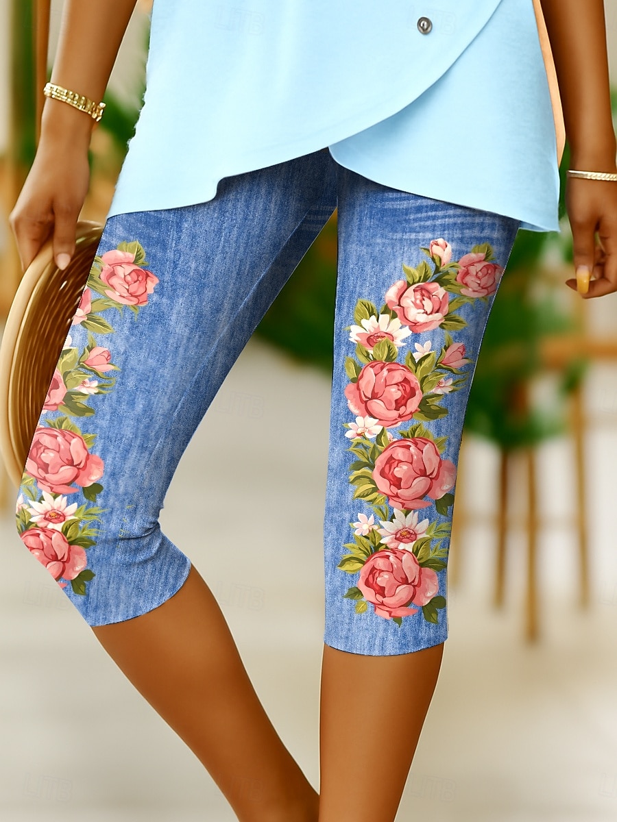 Naisten Kiinalainen Leggingsit Loma Muoti Katutyyli Capris Korka vyötärö Kukka Kuvitettu Mukavuus Pehmeä Mukava Elastinen Päivittäin ulko- Loma Sininen Violetti Apila tuhkanvärinen Kesä Kevät Syksy 2026 - $19.99 –P1