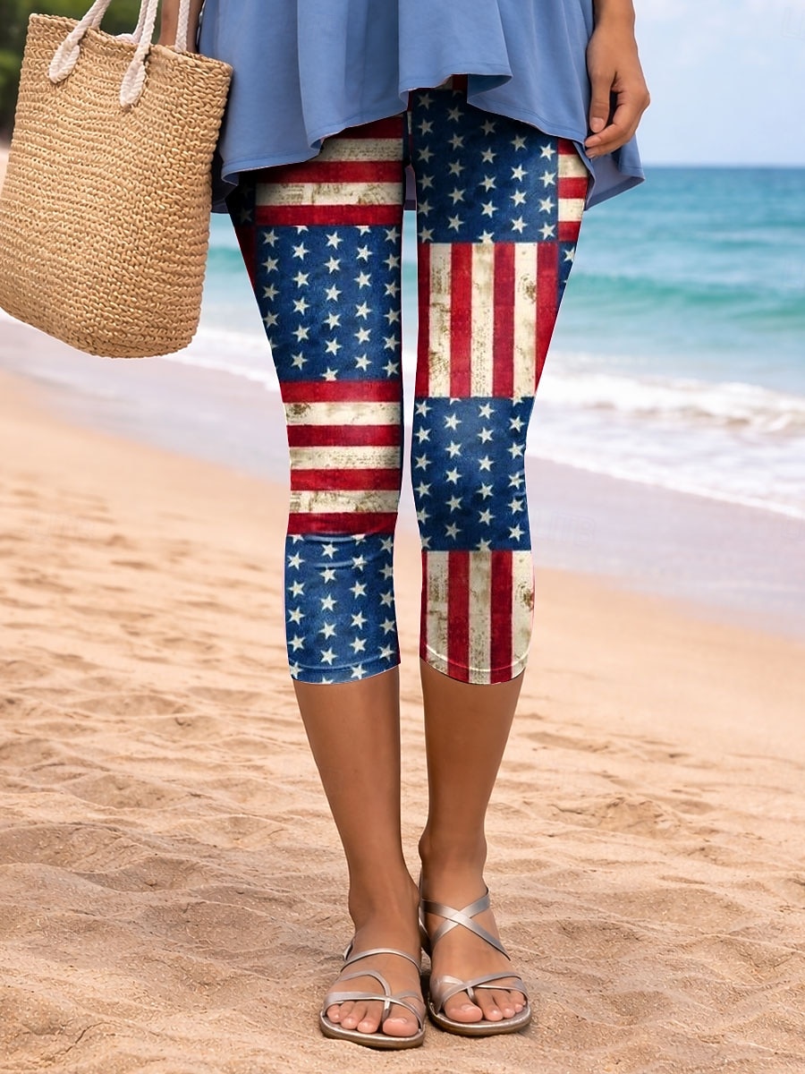 Γυναικεία κινέζικα Κολάν Διακοπές Μοντέρνα Κομψό στυλ street Κάπρις Ψηλή ΜέσηPantsΗμέρα Αμερικανικής Ανεξαρτησίας Φύλλο Αμερικάνικη σημαία Άνεση Moale Άνετο Ελαστικό 2026 - $21.99 –P4