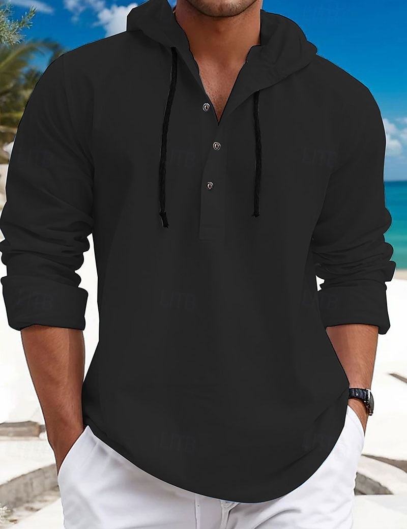 Bărbați Cămașă casual Hanorac cu Glugă Negru Alb Albastru Marin Închis Kaki Caisă Manșon Lung Simplu Capișon Casual Zilnic Peteci Îmbrăcăminte Elegant Modă Casual 2026 - $21.99 –P4