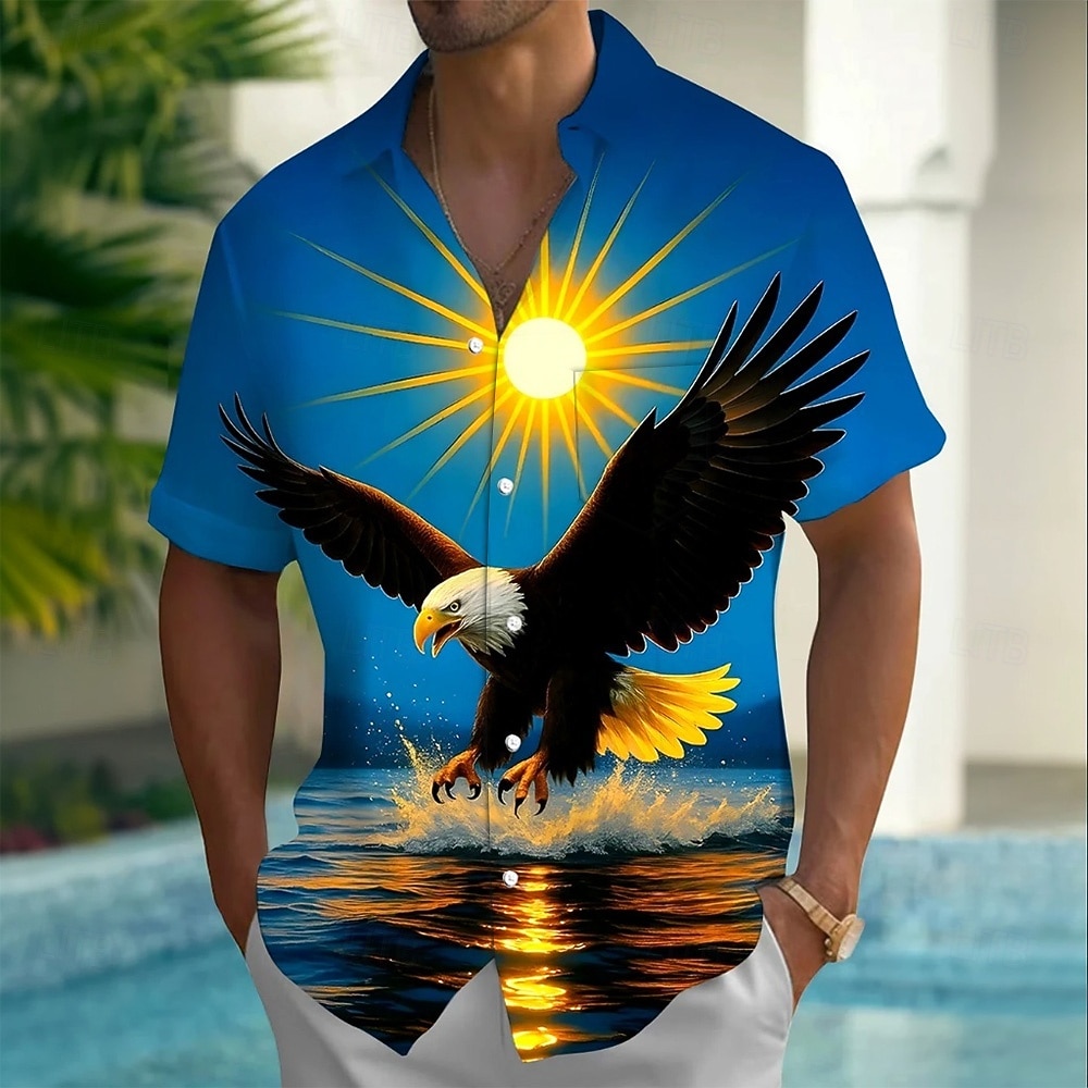 Men's Sun 4th of July U.S. 250th Anniversary Eagle Shirt Summer Shirt Button Up Shirt Short Sleeve Patriotic Outdoor Holiday Summer Spring Turndown 3D Print Collared Shirts Front One Pocket Blue 2026 - $25.99 –P1