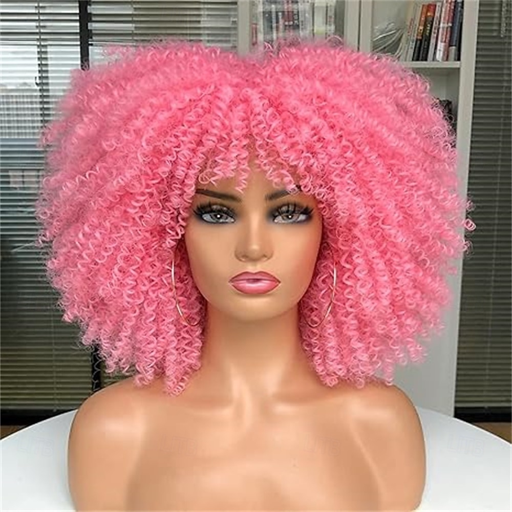 Кудрявые афро-парики для чернокожих женщин, афро-парик с челкой, без клея, пышный и объемный, как бомба, подходит для повседневной носки и работы, черный цвет 2026 - $30.99 –P8