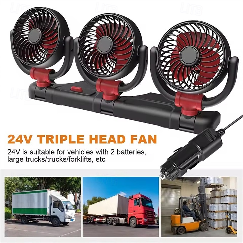 Triple Head Car Fan, 12V 24V USB Powered 3-Head Vehicle Cooling Fan for Dashboard, 360° Rotatable Powerful Quiet Auto Air Circulator for Truck SUV RV Van, Portable Electric Personal Fan 2026 - $68.99 –P6