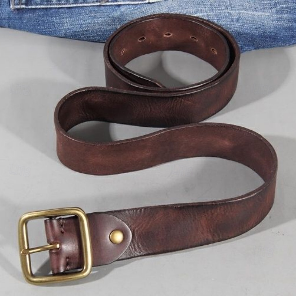 Hombre Cinturón Hebilla automática Cobre Cuero Vintage Ropa de calle Ocio Color sólido Rojo tinto Negro Diario Exterior Negocio Formal Cinturón de Cintura 2026 - $43.99 –P6