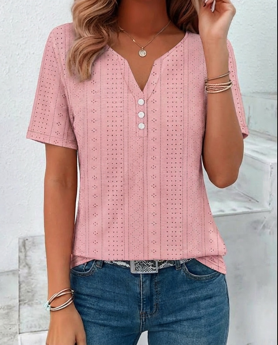 Dam T-shirt Summer Tops Blus Stylish Klassisk Kortärmad V-hals Vanliga toppar Dagligen Utekväll Helgen Blå Svart Vit Rodnande Rosa Purpur Sommar Vår 2026 - $22.99 –P1