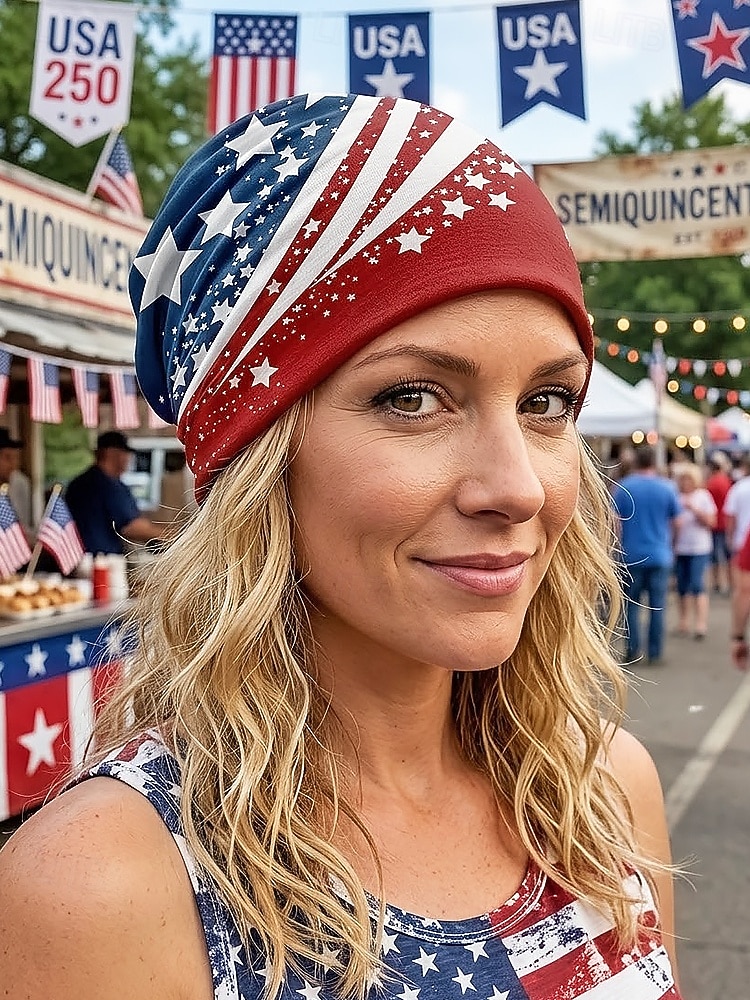Patriotisk bohemsk lue for kvinner &halsmansjett, lett stretch polyester flermønstret USA-trykk sommerhodeplagg for USAs uavhengighetsdag, 4. juli, reise &festivaler 2026 - $11.99 –P2
