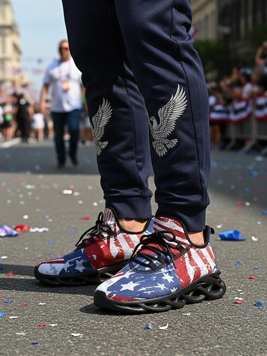 Pánské tenisky s vlasteneckou vlajkou USA – lehké prodyšné šněrovací běžecké boty na Den nezávislosti, přehlídky, venkovní procházky &oblečení pro volný čas 2026 - $42.99 –P3