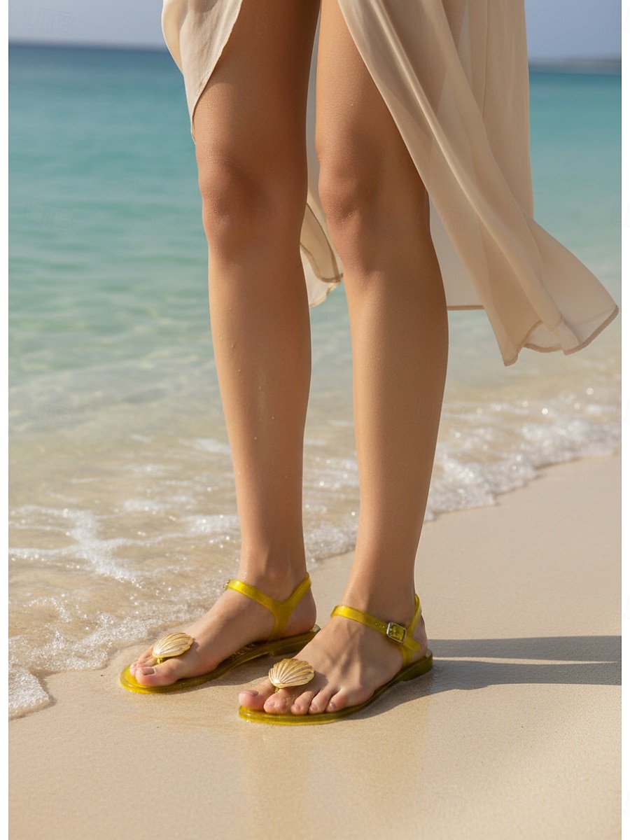 Women's Vibrant Purple Jelly Sandals - Waterproof Summer Flip Flops with Iridescent Shell Decor for Beach Vacations, Poolside Parties & Tropical Resort Wear 2026 - $19.99 –P1