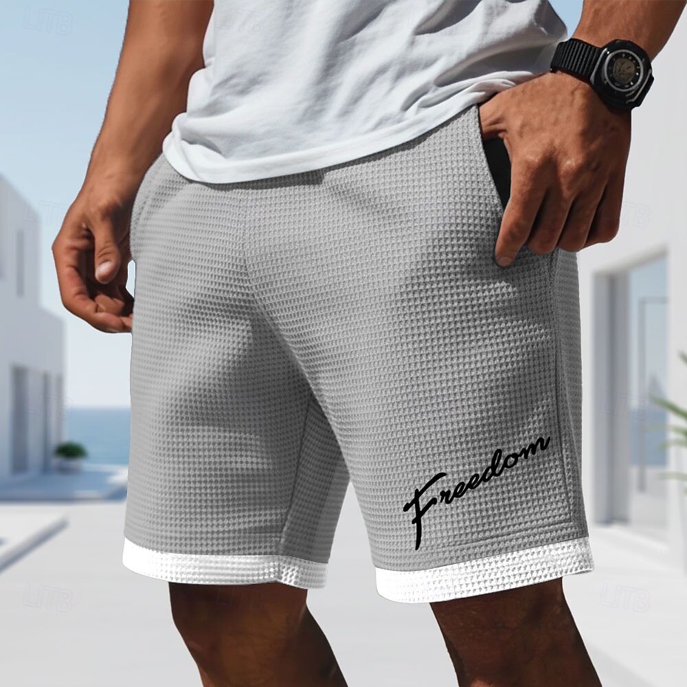 Men's Letter Print Funny Slang Waffle Shorts Casual Shorts Textured Shorts Mid Waist Fashion Casual Daily Vacation Elastic Drawstring Waist Shorts with Pockets Designer Clothing Apparel 2026 - $22.99 –P1