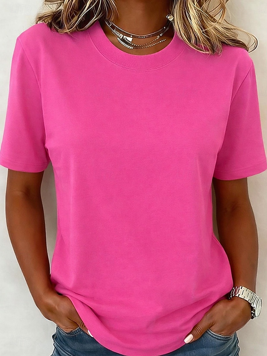 Kvinners 100% bomull T-skjorte topp ensfarget mote stilig grunnleggende kortermet rundhals regular topper daglig utgang helg blå svart hvit gul lysegrønn sommer vår 2026 - $19.99 –P8