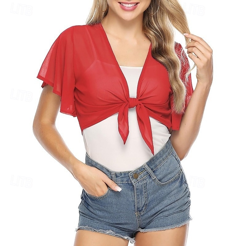 Women's Wrap Shrug Mother's Wraps Bridal's Wraps Wedding Guest 's Wraps Elegant Ladies Formal Style Short Sleeve Chiffon Wedding Wraps With Pure Color For Daily Summer 2026 - $34.99 –P6